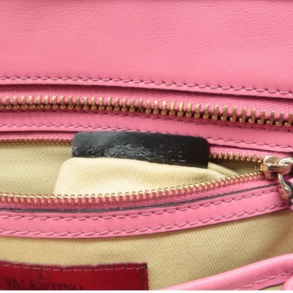 100% Authentic VALENTINO GARAVANI Rockstud Pink Leather Satchel Bag - Picture 10 of 12